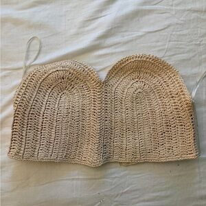 Zara Crochet Strapless Bandeau Top in Natural Beige